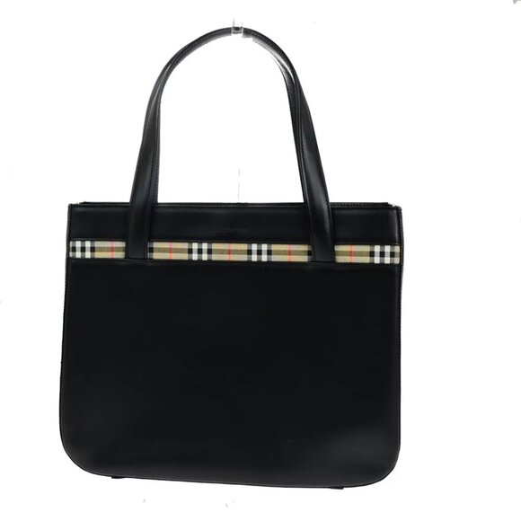 Burberrys Logo Nova Check Hand Tote Bag Canvas Leather Black Beige 31YG606